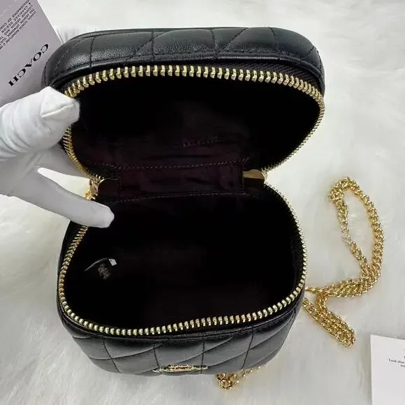 Coach Ava Crossbody Bag With Quilting In Gold/Black Leather CY730 NWT - Picture 9 of 11